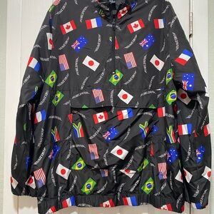 Forever 21 Worldwide Country Flag Logos Men's Pullover 1/4 Zip Jacket Size XL